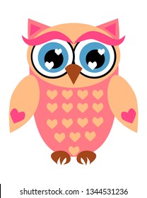 Cute owl with big eyes in a trendy coral color, design