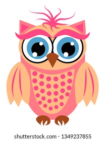 Cute owl with big eyes in a trendy coral color, design