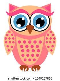 Cute owl with big eyes in a trendy coral color, design