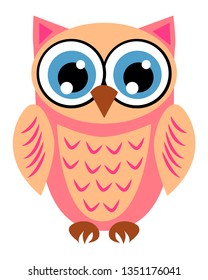 Cute owl with big eyes in a trendy coral color, design