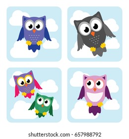 Cute Owl Bird in Action in the sky