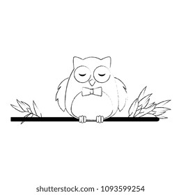 cute owl bird adorable in branch character