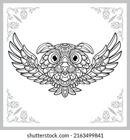 cute owl bird cartoon zentangle arts. isolated on white background.