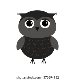 Cute owl bird character. Flat design. Isolated. Black on white background. Vector illustration