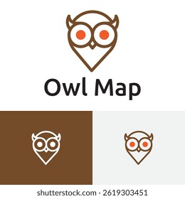 Cute Owl Bird Character Map Pin Location Travel Line Logo Template