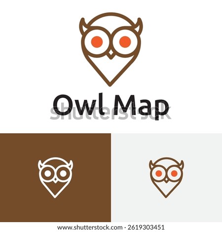 Cute Owl Bird Character Map Pin Location Travel Line Logo Template