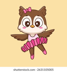 Cute Owl Bird Dancing Ballet Cartoon Vector Icon Illustration. Animal Holiday Icon Concept Isolated Premium Vector. Flat Cartoon Style