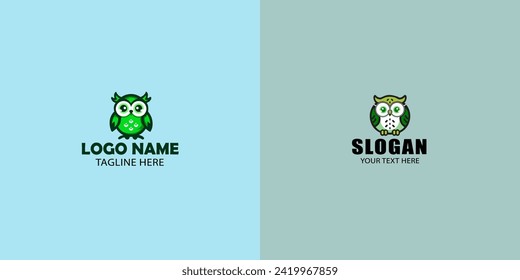 Cute OWL Bird Logo Bundle with a unique green color