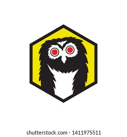 cute owl bird mascot in hexagon shape logo icon vector template