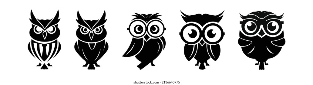  conjunto de plantillas de diseño gráfico vectorial de mascota de búho lindo,
set vector design owl logo.