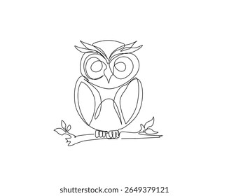Cute owl bird outline illustration. Continuous line drawing of owl.