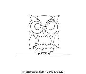 Cute owl bird outline illustration. Continuous line drawing of owl.