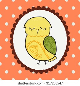 Cute Owl bird portrait. Hand drawn vector illustration