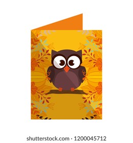 cute owl bird in postcard