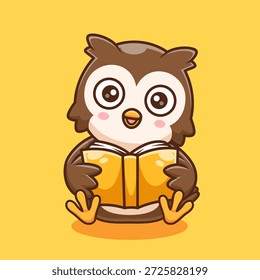 Niedliche Eule Vogel Lesen Buch Cartoon Vektor Symbol Illustration. Animal Education Icon Concept Isolated Premium Vector. Flacher Cartoon-Stil