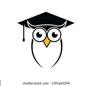 cute owl bird smart education school vector logo design illustration