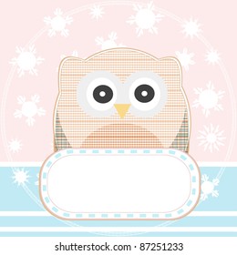 cute owl with a blank empty sign. vector background