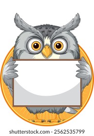 Cute owl with a blank sign for messages