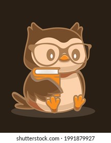 Cute Owl With Book Cartoon Vector Icon Illustration.