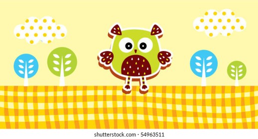 cute owl bookmark in spring garden