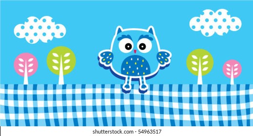 cute owl bookmark in spring garden