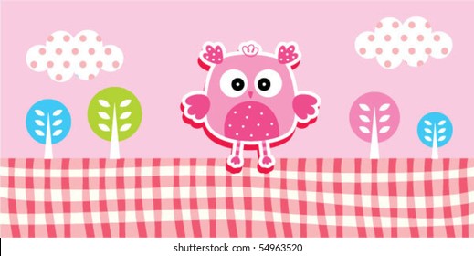 cute owl bookmark in spring garden