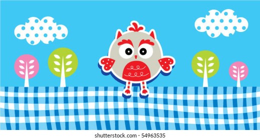cute owl bookmark in spring garden
