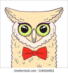 Cute Owl with bow-tie. Print for fabric, t-shirt, poster. Vector illustration

