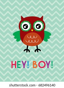 cute owl boy greeting vector