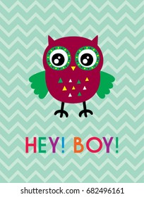 cute owl boy greeting vector