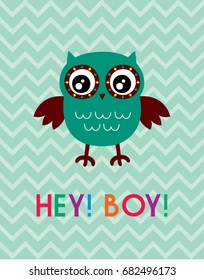 cute owl boy greeting vector