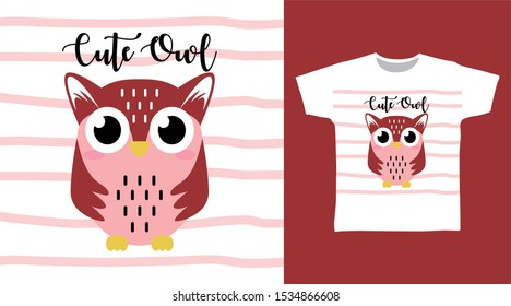 Cute Owl Brown t-shirt and apparel trendy awesome design with stripe, good for T-shirt graphics, poster, print and other uses.