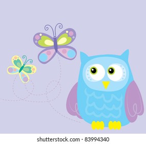 cute owl and butterflies