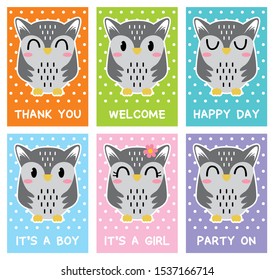 cute owl cards, postcards, invitations, banner, poster, print and other uses.