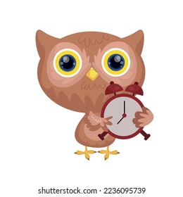 Cute owl cartoon with alarm clock