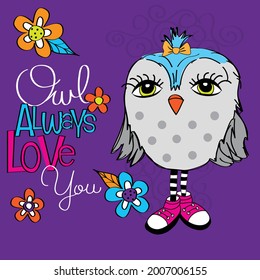 Cute owl cartoon. Owl always love you.