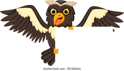 Cute owl cartoon with blank sign