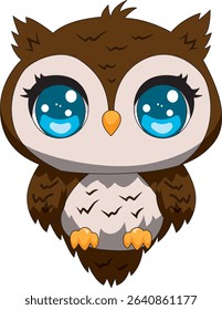 Cute Owl Cartoon With Blue Eyes Vector