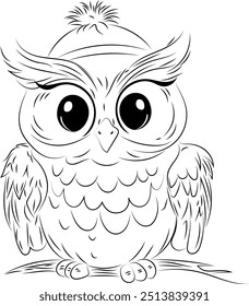 Cute owl cartoon character coloring page. Animal,  colouring page for kids