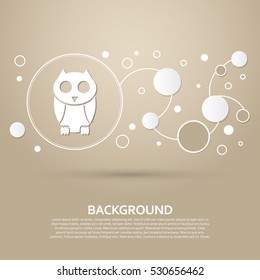 Cute owl cartoon character icon on a brown background with elegant style and modern design infographic. Vector illustration