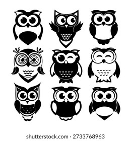 Cute Owl Cartoon Character Vector Set