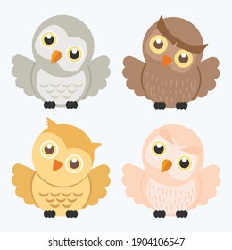 cute owl cartoon characters set