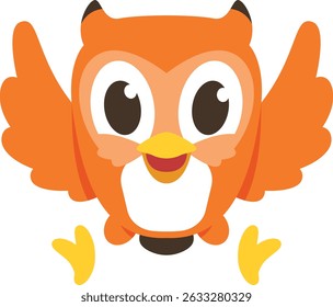 cute owl cartoon with friendly expression with a pose spreading both wings