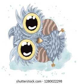 Cute owl cartoon hand drawn vector illustration. Can be used for baby t-shirt printing, fashion print design, children wear, baby shower celebration greeting and invitation card.