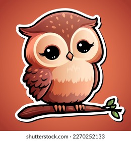 Cute owl cartoon illustration in sticker design baby wild animal