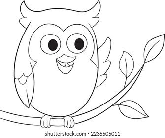 Cute Owl Cartoon Illustration Vector Line Art