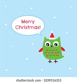 cute owl cartoon merry christmas greeting vector