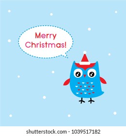 cute owl cartoon merry christmas greeting vector