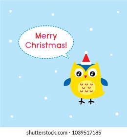 cute owl cartoon merry christmas greeting vector