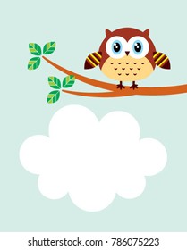 cute owl cartoon message card vector